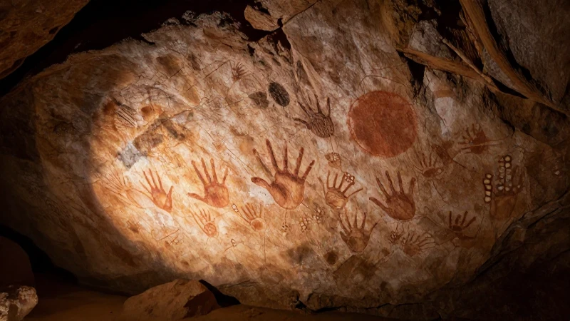 Arte rupestre ancestral en tonos tierra