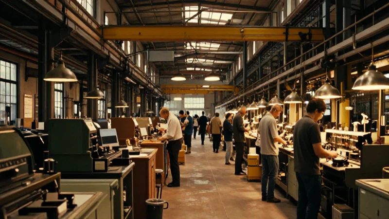 Ambiente industrial retro, actividad laboral cinematográfica