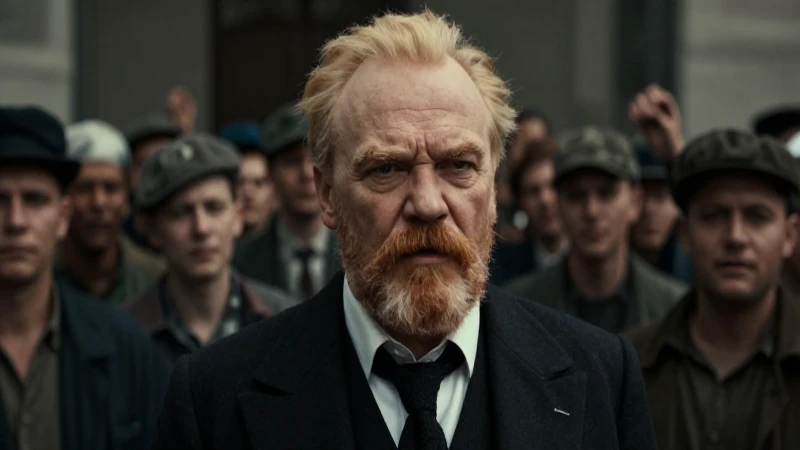 Retrato de Lenin, multitud obrera, claroscuro cinematográfico