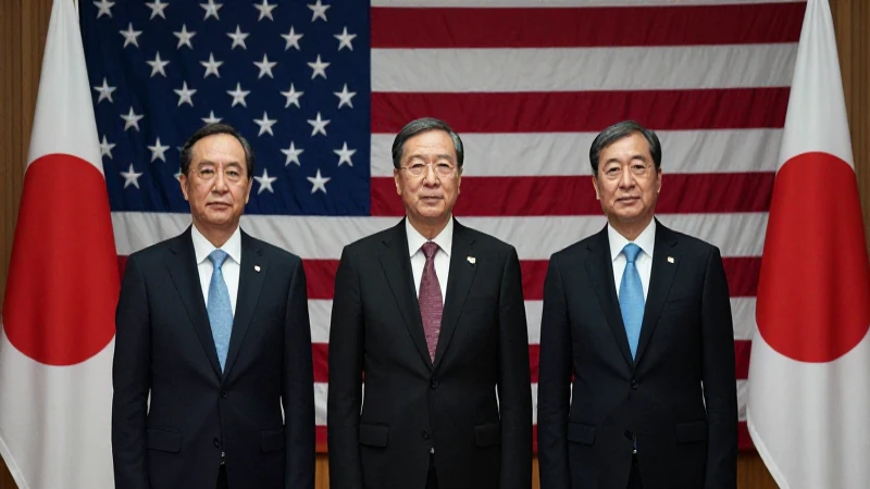 Delegación japonesa frente a bandera estadounidense