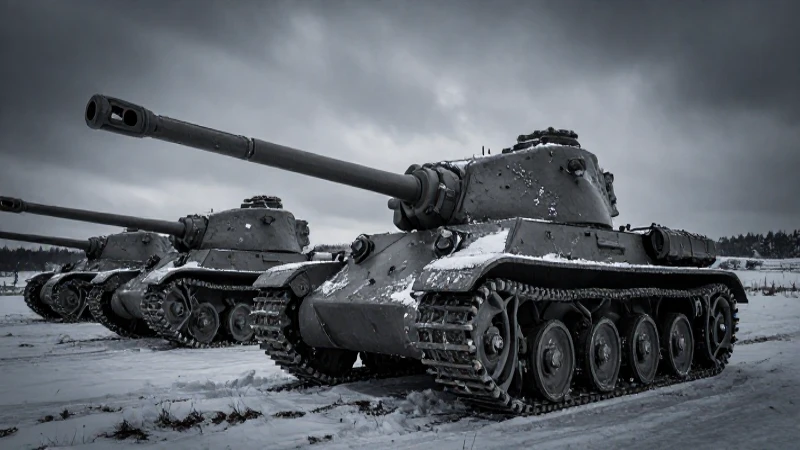 Tanques alemanes bajo nieve y luz dramática