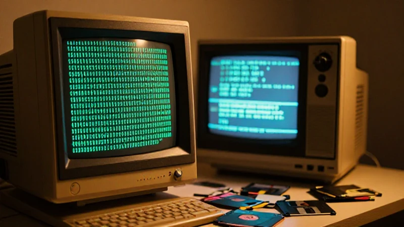 Monitor antiguo muestra código binario cálido