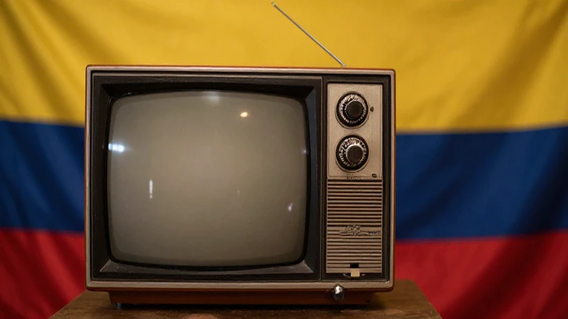 Televisión antigua con fondo de bandera colombiana