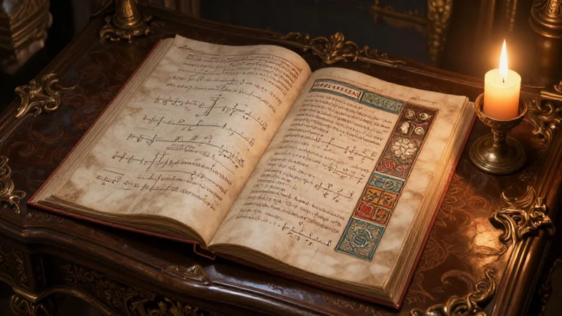 Iluminación renacentista sobre manuscrito antiguo y fórmula matemática