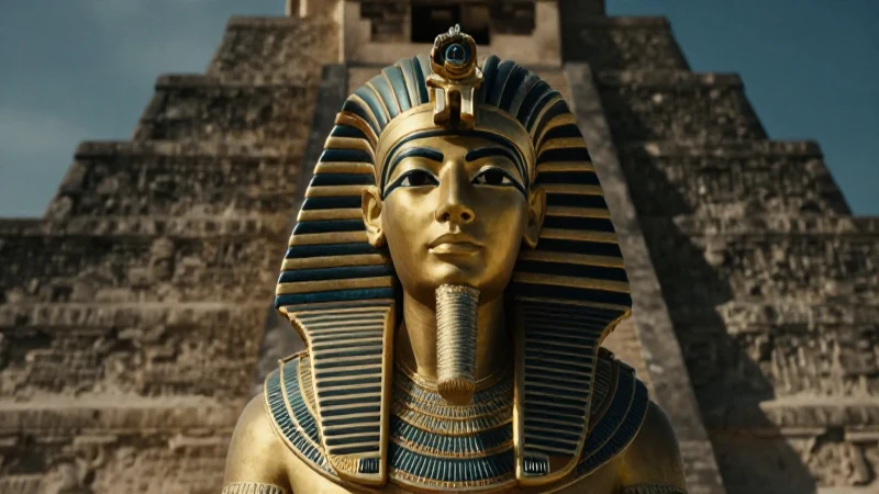 Línea del tiempo de los Aztecas: Historia y Periodo Clave 10 Retrato imperial azteca, pirámide y luz dramática