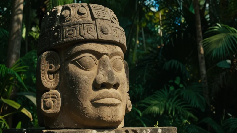 Línea del tiempo de los horizontes culturales en Mesoamérica 4 Cabeza olmeca monumental bajo selva cálida