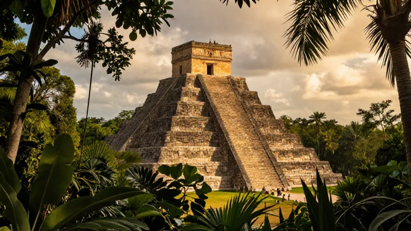 Línea del tiempo de los horizontes culturales en Mesoamérica 8 Pirámide maya bañada por luz dorada