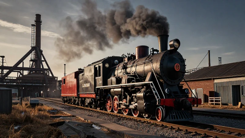 Locomotora a vapor bajo atmósfera dramática