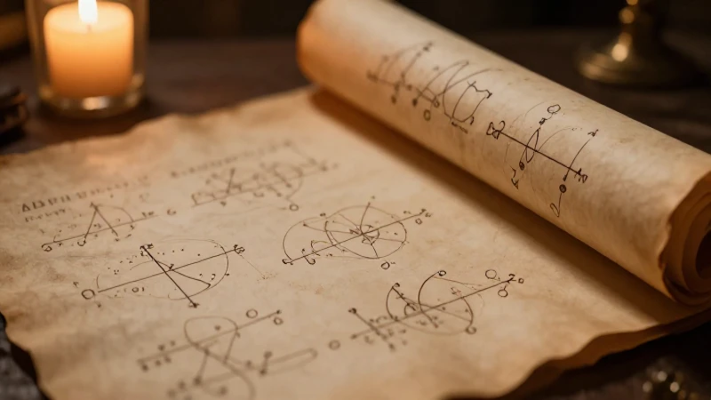 Línea del tiempo de los números reales: historia y evolución 7 Papiro antiguo con diagramas a la luz tenue