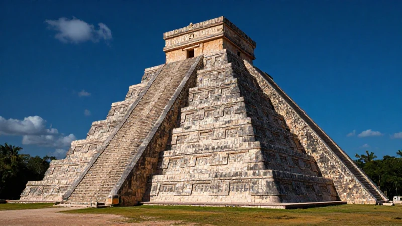 Pirámide maya antigua con vibrantes detalles
