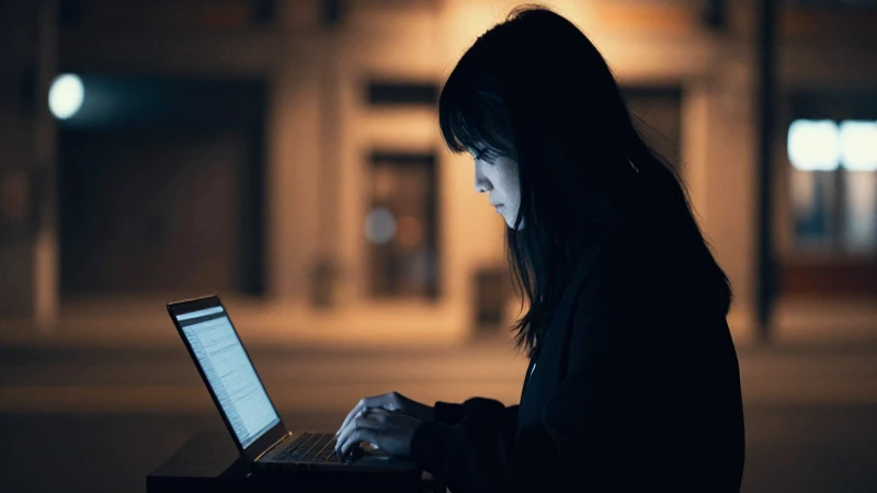 Silueta solitaria, luz cálida y laptop brillante