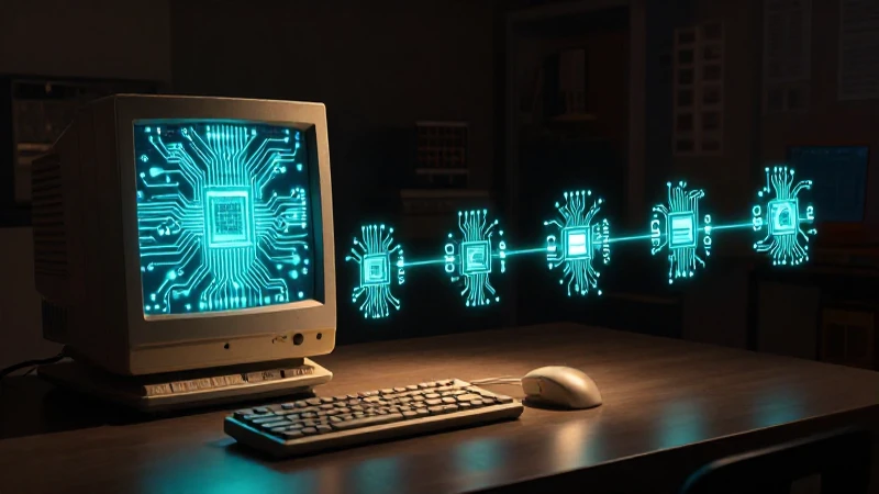 Computadora antigua iluminada con técnica cinematográfica