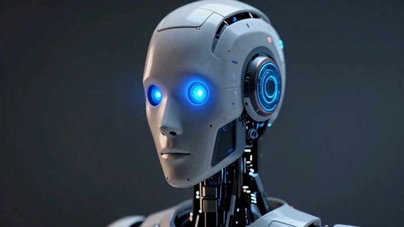Robot con ojo azul brillante, futurista