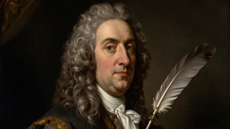 Línea del tiempo del álgebra: evolución y hitos importantes 5 Retrato barroco de Leibniz con pluma dramática