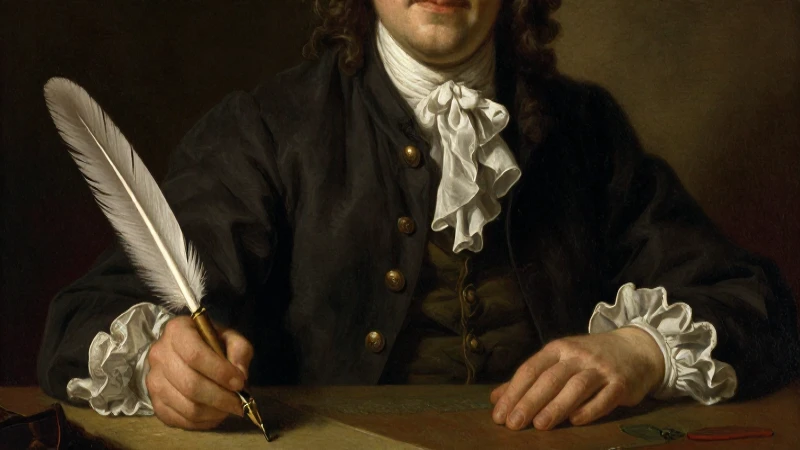Retrato clásico de Adam Smith con pluma