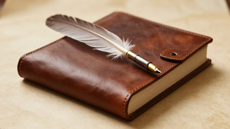 Libro antiguo con pluma, luz cálida