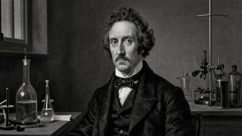 Retrato de Faraday, grabado antiguo y luz dramática