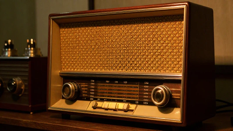 Radio antigua en laboratorio con luz cálida