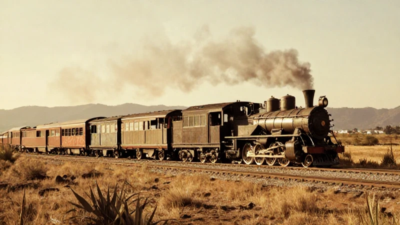 Tren antiguo en paisaje mexicano dorado