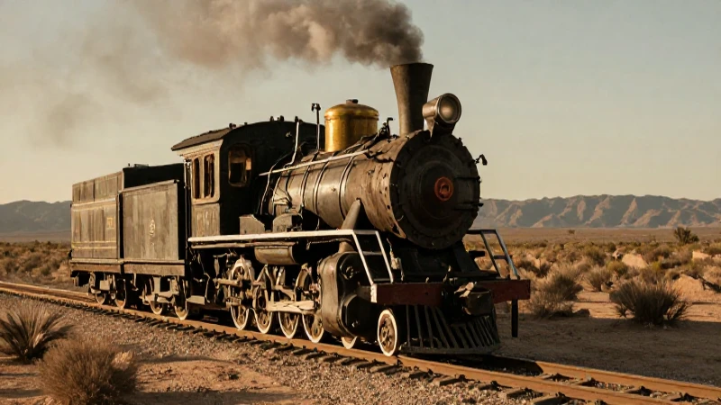 Locomotora antigua en paisaje desierto cálido