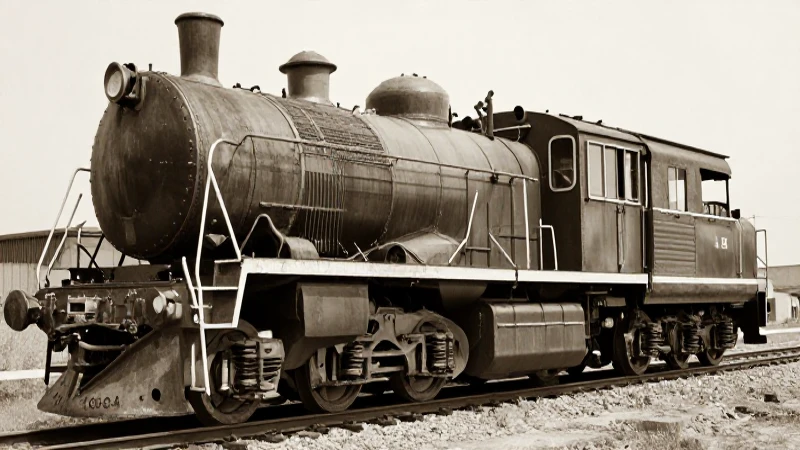 Locomotora antigua en vías oxidadas