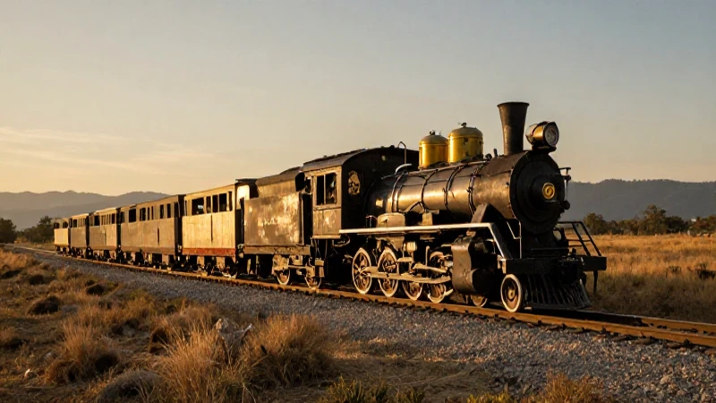 Locomotora antigua bajo luz dorada mexicana