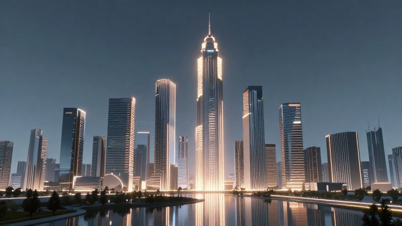 Horizonte urbano futurista, luz evolutiva brillante