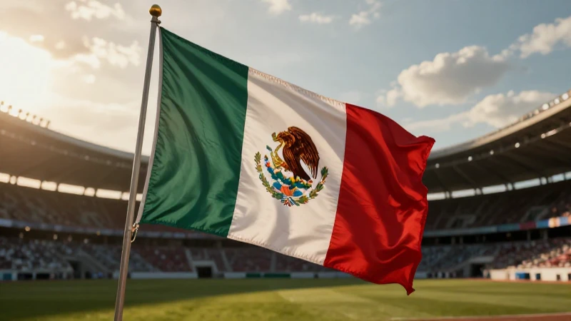 Bandera mexicana ondea en estadio dorado