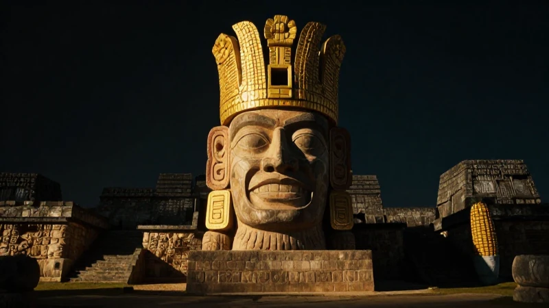 Estatuas de maíz precolombinas resplandecen en ruinas