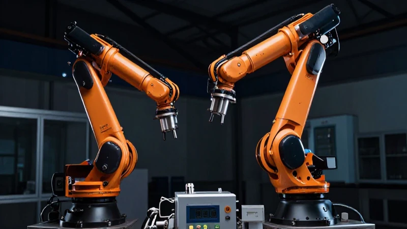 Cuáles son las etapas de la evolución del mantenimiento industrial 6 Brazo robótico industrial con iluminación dramática