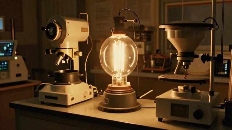 Iluminación cálida, laboratorio retrofuturista a medio plano