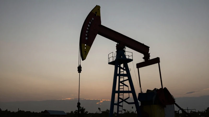 Torres petroleras al atardecer, bandera venezolana sutil