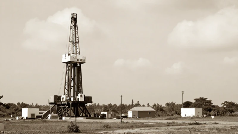 Pozos petroleros en paisaje venezolano sepia