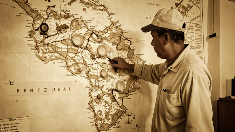 Trabajador petrolero venezolano en mapa antiguo