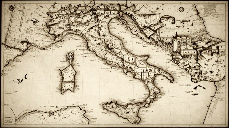 Mapa antiguo italiano, vista detallada y sépia