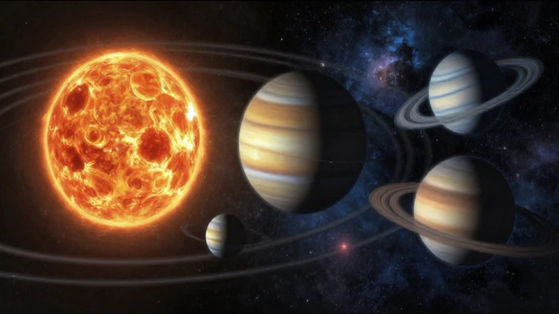 Planetas orbitan sol con luz dramática
