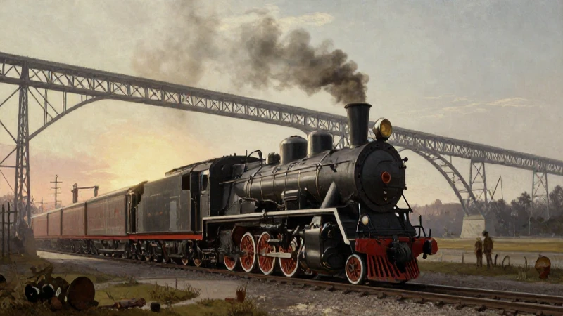Locomotora a vapor, puente y estilo romántico