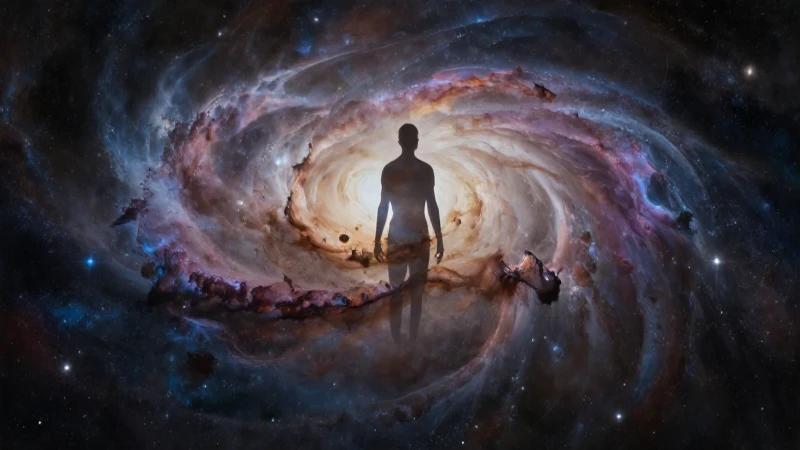 Línea del tiempo del universo: Origen y evolución del cosmos 6 Silueta humana frente a nebulosa cósmica espectacular