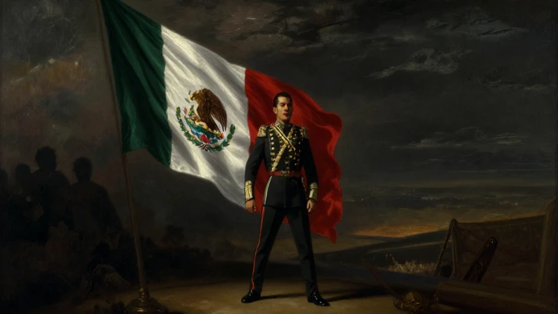 Línea del tiempo del Virreinato de Nueva España 9 Líder militar mexicano bajo luz dramática