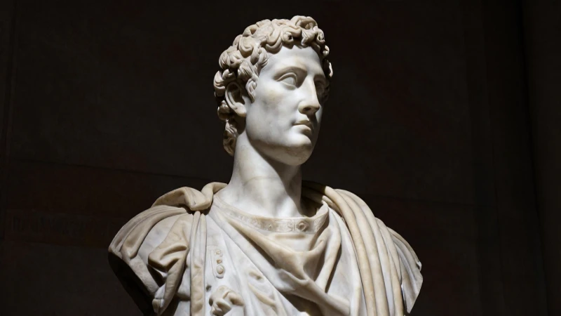 Busto marmóreo de Antonio, iluminación dramática