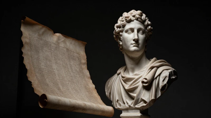Busto romano iluminado con sombras dramáticas