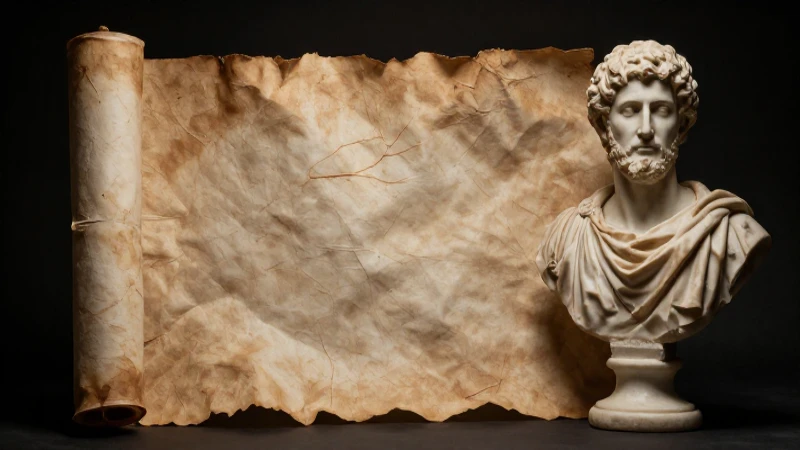 Rollo antiguo, busto romano, iluminación dramática