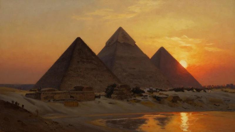 Piramides al atardecer, reflejo realista