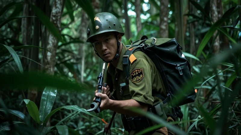 Soldado vietnamita en la jungla, dramático