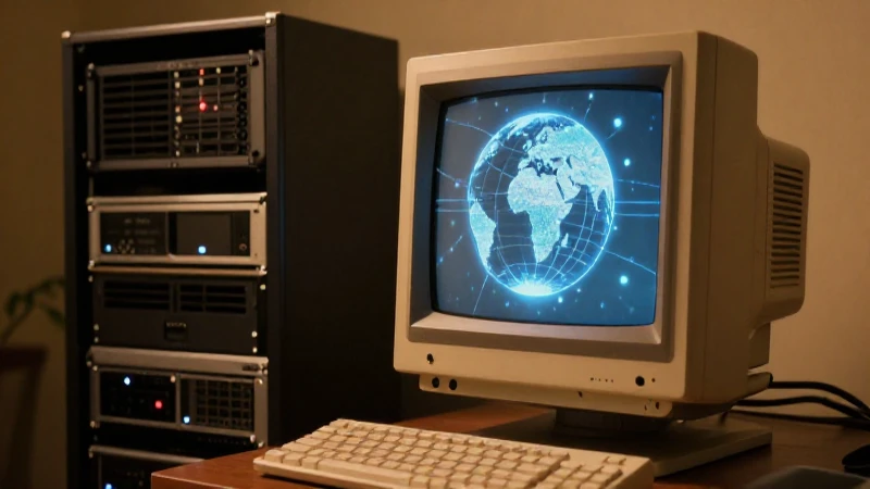 Monitor antiguo muestra globo conectado y servidor