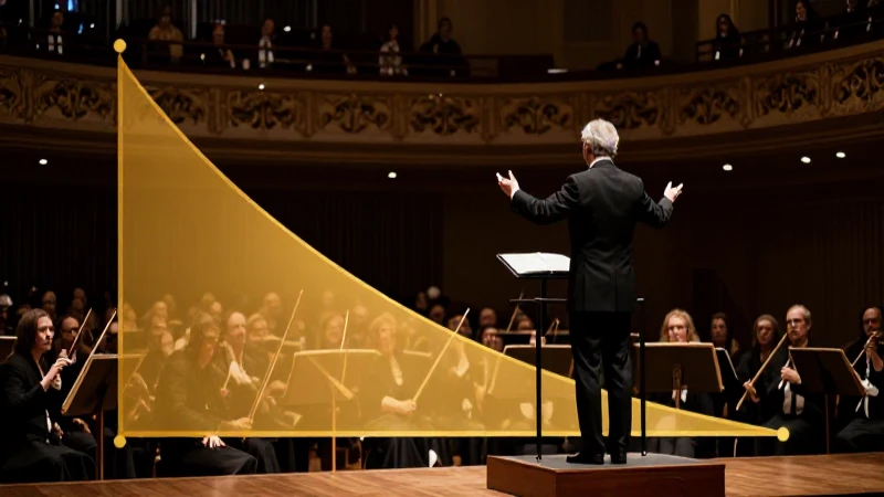 El director orquesta dirige en contraste dorado