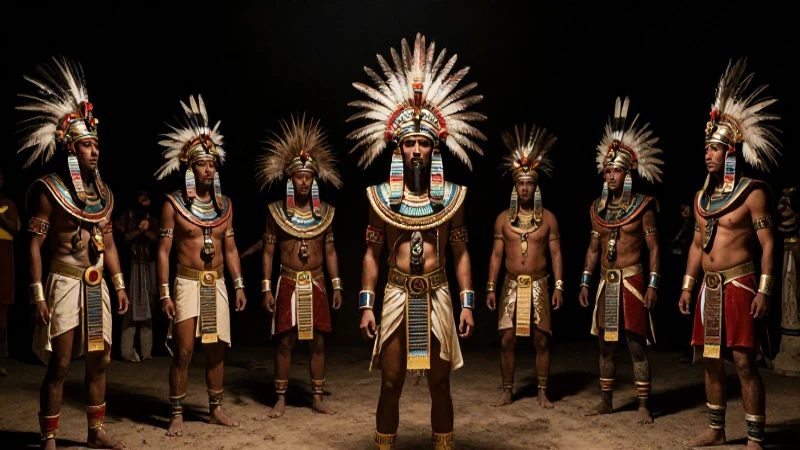Guerreros aztecas bajo luz dramática