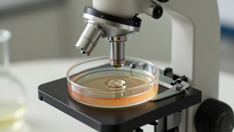 Línea del tiempo sobre el origen de la vida 4 Microscopio y placa con caldo bajo enfoque