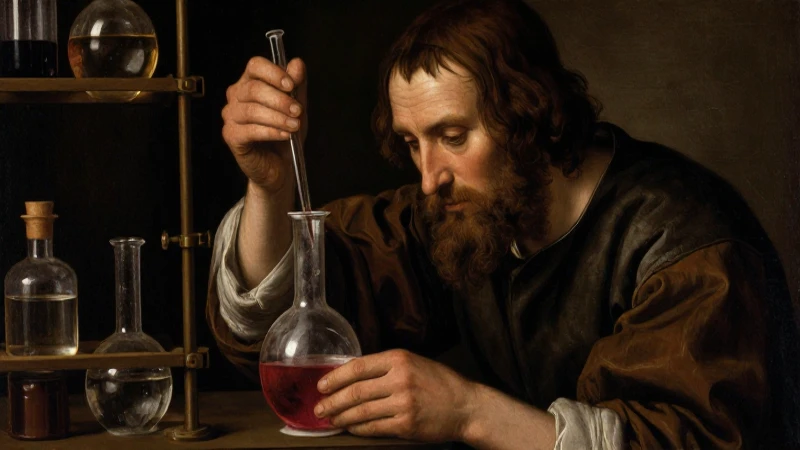 Alquimista trabaja artesanalmente con matraces burbujeantes