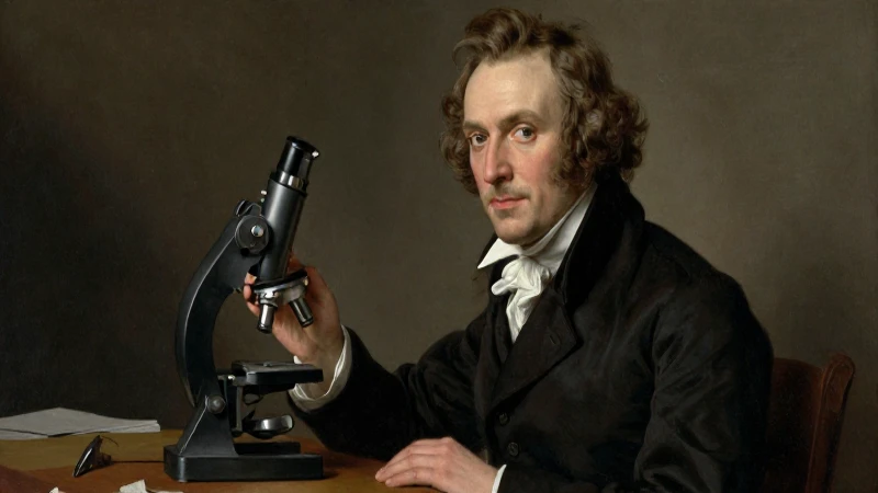 Retrato histórico de Virchow con microscopio